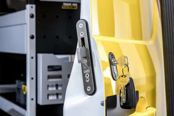 Hook lock fitted to a van side door